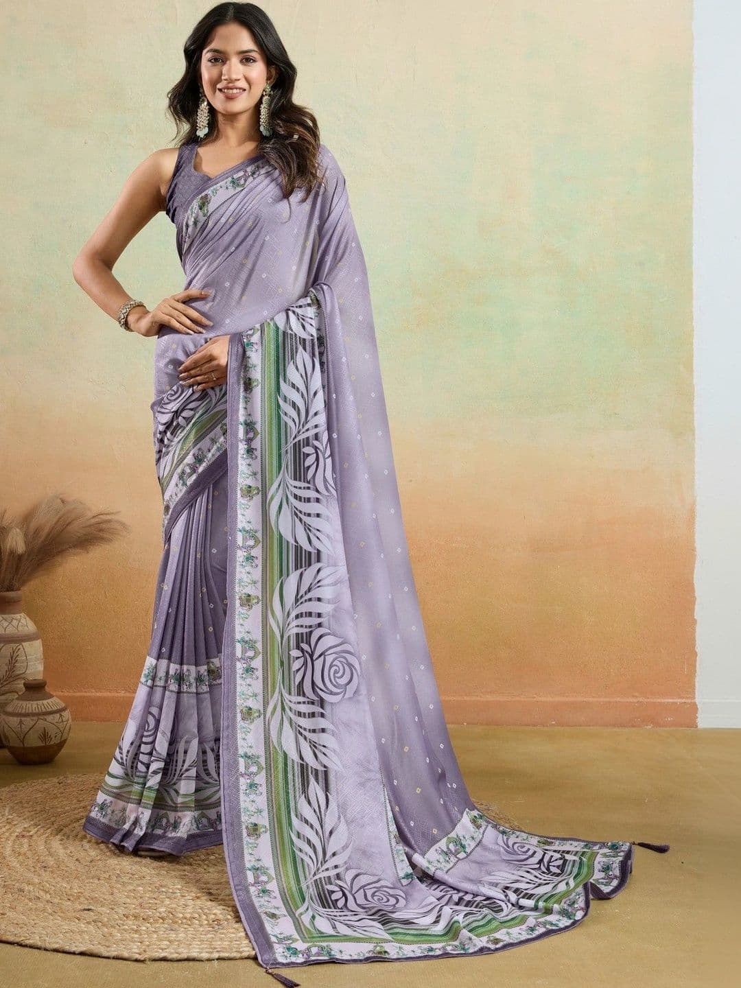 Mitera Floral Pure Crepe Saree - view 1