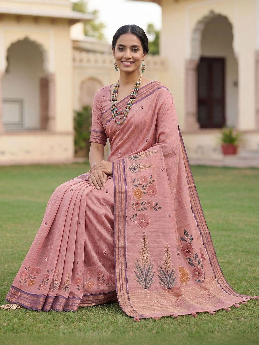 Mitera Floral Embroidered Saree thumbnail 6
