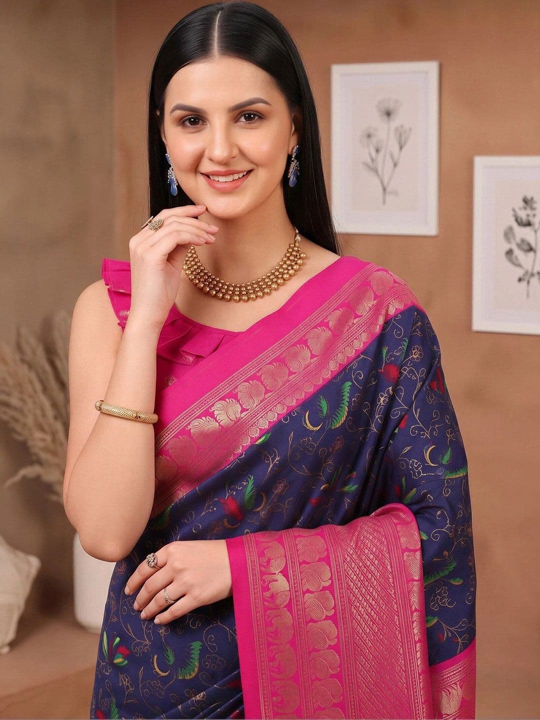 Anouk Embellished Designer Banarasi Saree thumbnail 2