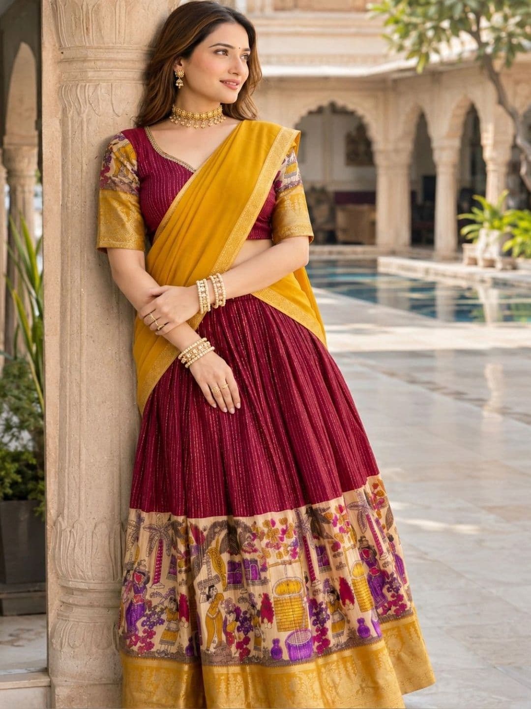 House of Pataudi Embroidered Semi-Stitched Lehenga & Unstitched Blouse With Dupatta - view 1