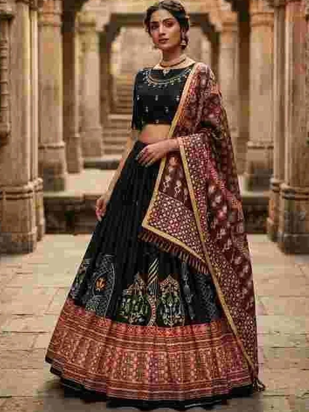 DAYLOOM Embellished Mirror Work Semi-Stitched Lehenga & Unstitched Blouse With Dupatta - view 1