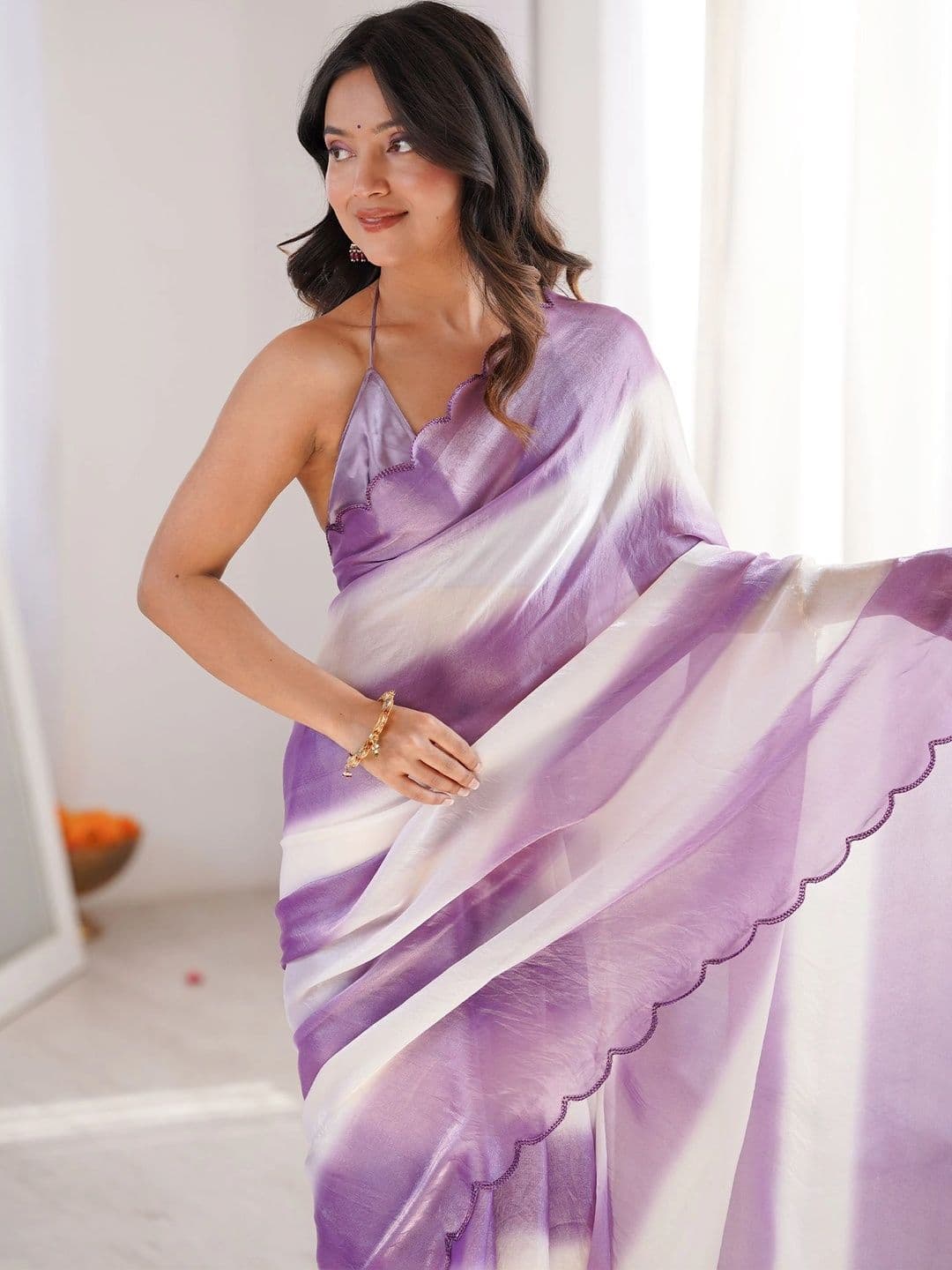 Nayanthara Trends Striped Satin Designer Saree thumbnail 3