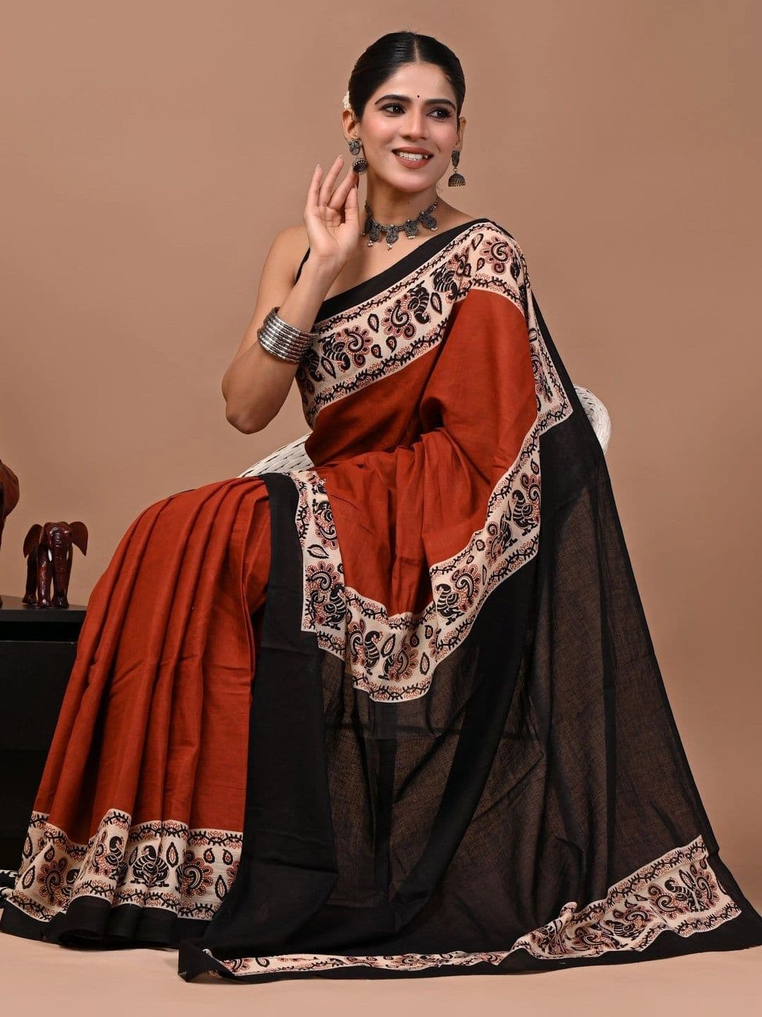 Anouk Paisley Pure Cotton Block Print Saree thumbnail 2