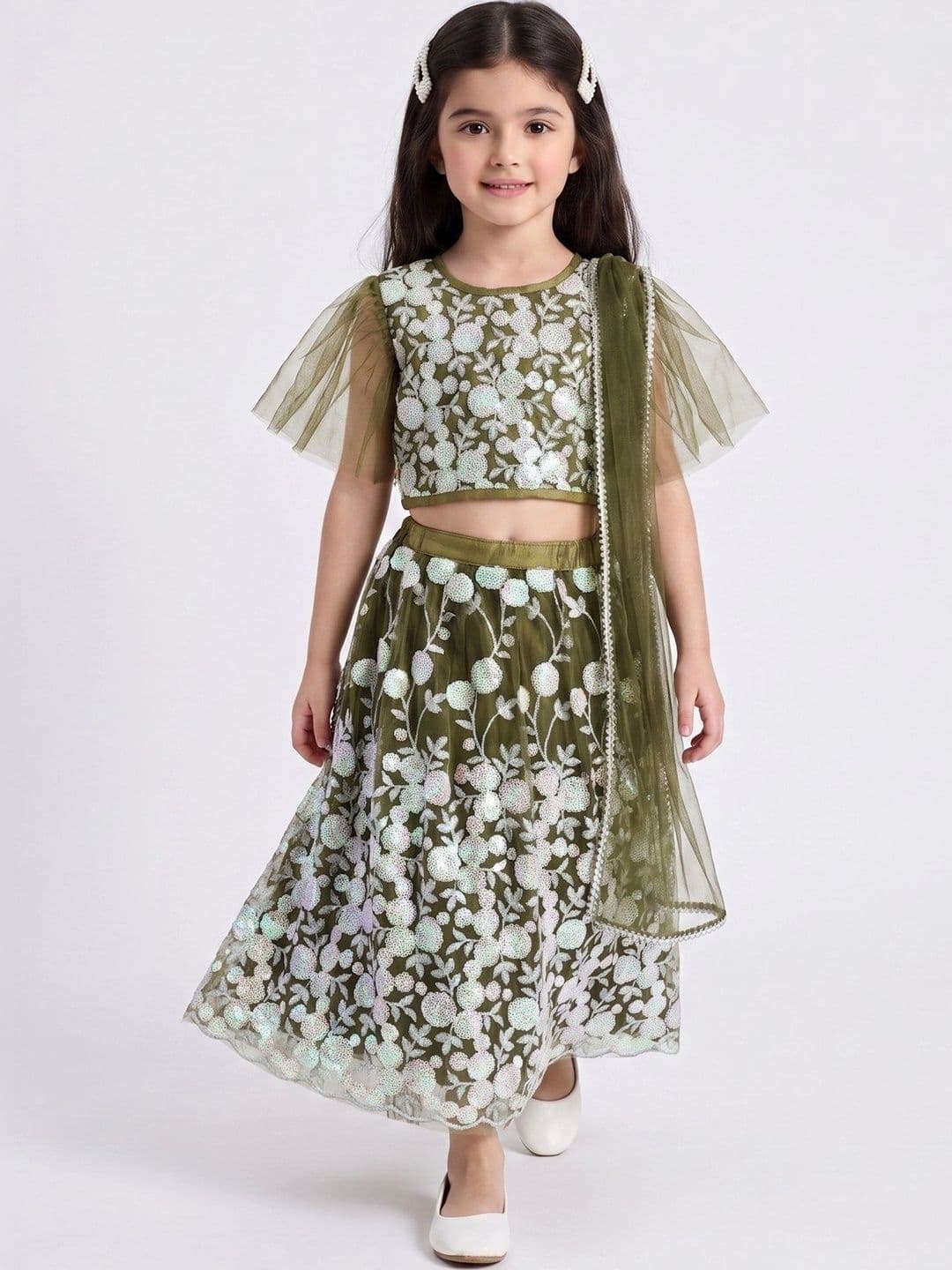 Bella Moda Girls Embellished Sequinned Ready to Wear Lehenga & Blouse With Dupatta thumbnail 5
