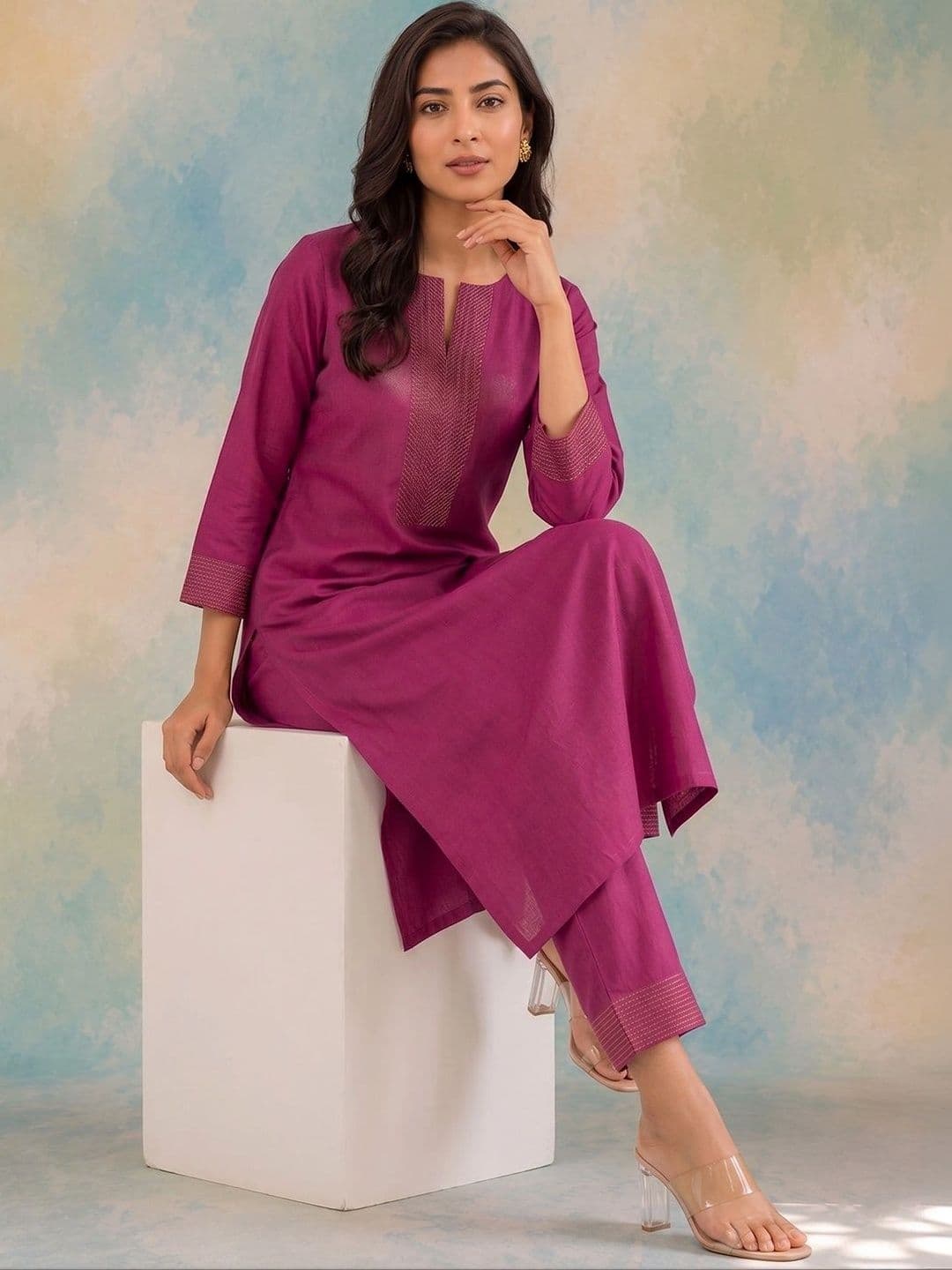 AADVIKA Women Yoke Design Regular Thread Work Kurta with Trousers & With Dupatta thumbnail 3