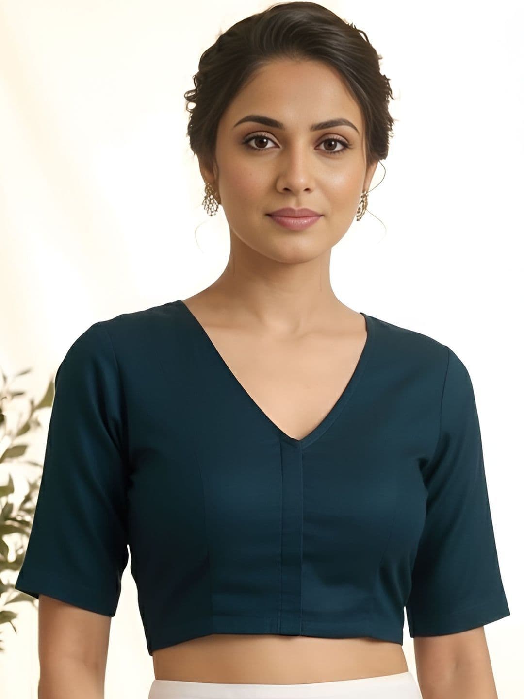 KALINI Women Solid Stretchable V-Neck Front Open Saree Blouse - view 1