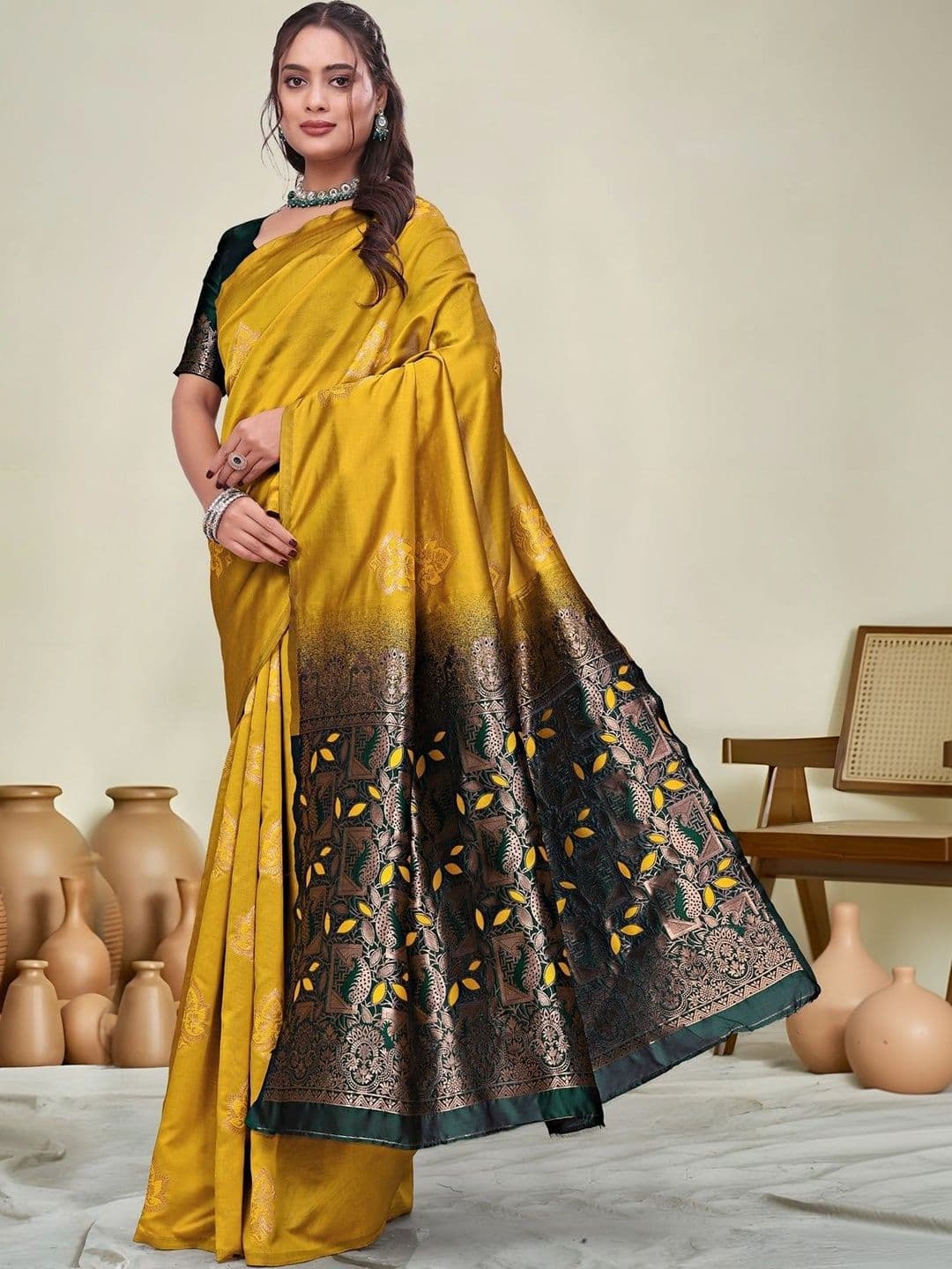 KALINI Woven Design Zari Silk Blend Saree thumbnail 3