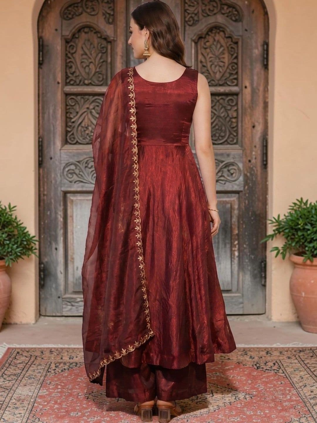 KALINI Women Floral Embroidered Empire Thread Work Kurta with Palazzos & With Dupatta thumbnail 2