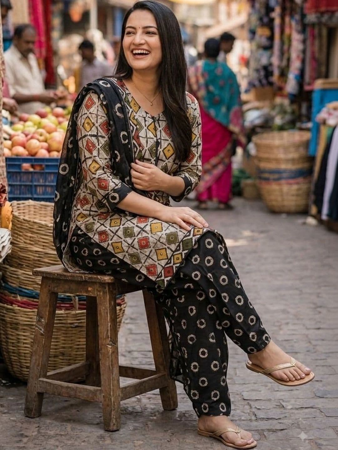 KALINI Women Printed Regular Kurta with Patiala & With Dupatta thumbnail 5