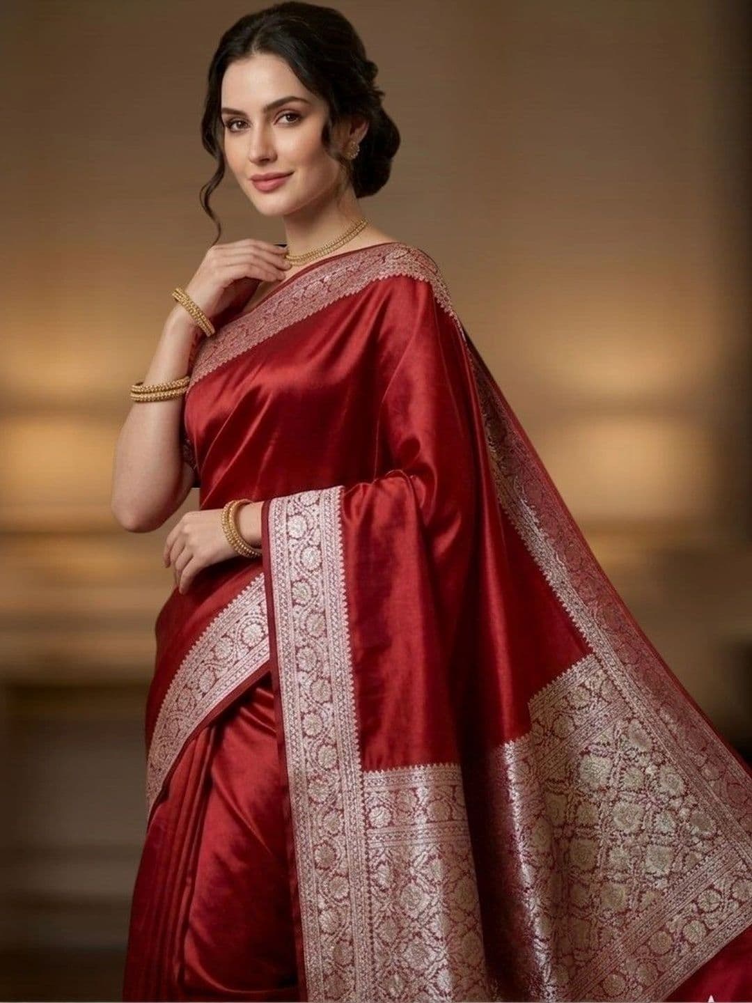 EEFA FASHION Woven Design Zari Satin Banarasi Saree thumbnail 4