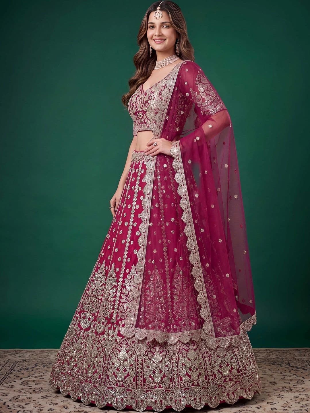 FABPIXEL Embroidered Semi-Stitched Lehenga & Unstitched Blouse With Dupatta thumbnail 4