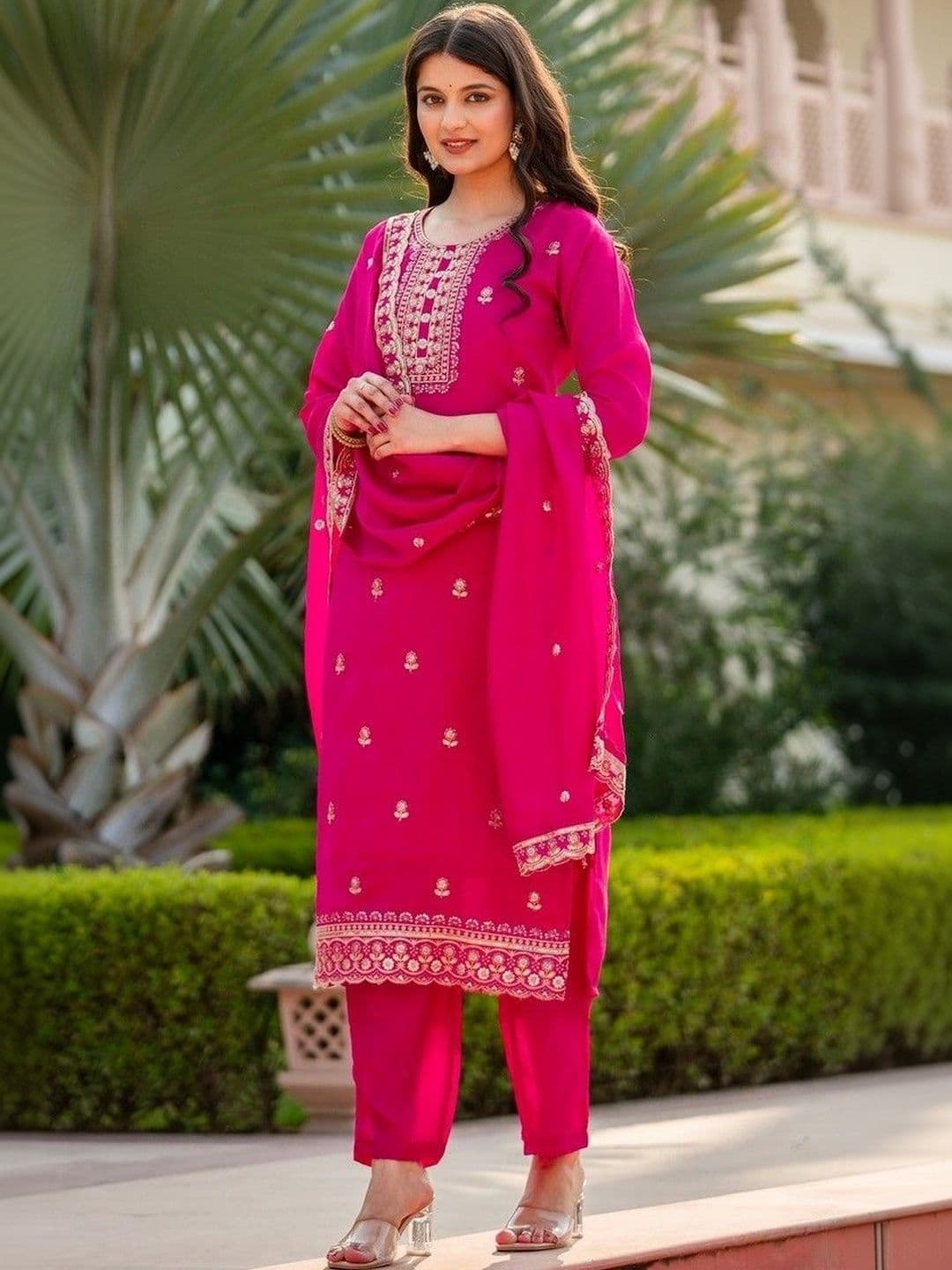 all about you Women Ethnic Motifs Embroidered Regular Kurta with Trousers & With Dupatta thumbnail 4