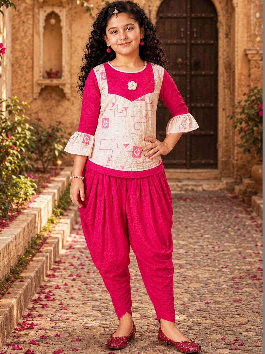 KRISHTINA Girls Printed Top with Dhoti Pants thumbnail 6