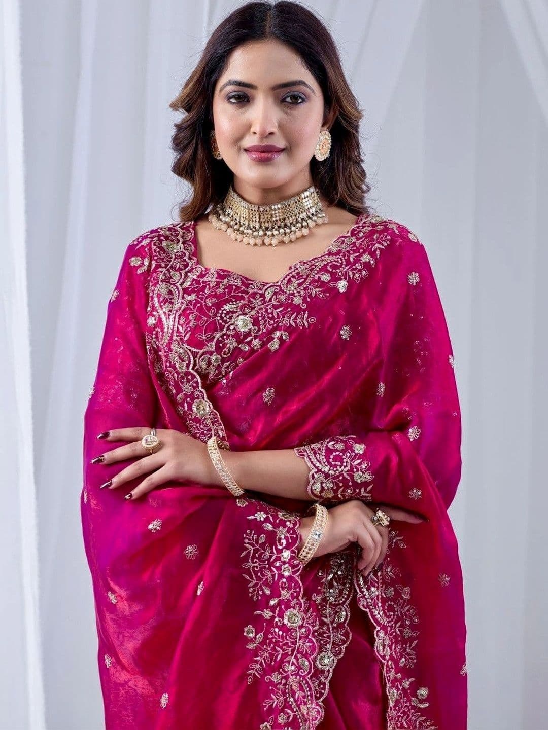 SZN Embellished Embroidered Art Silk Heavy Work Saree thumbnail 3