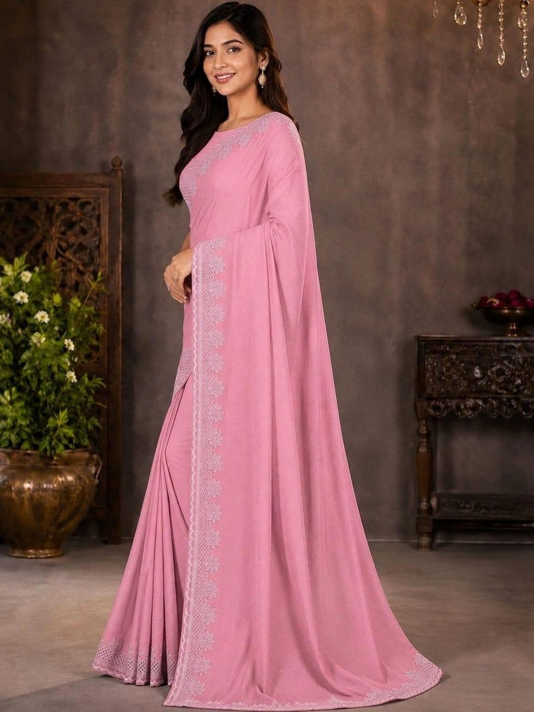 KALINI Floral Embroidered Silk Blend Bhagalpuri Saree - view 1