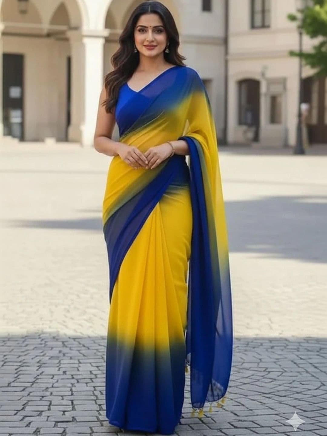 ANJAVI FASHION Ombre Poly Georgette Fusion Saree - view 1