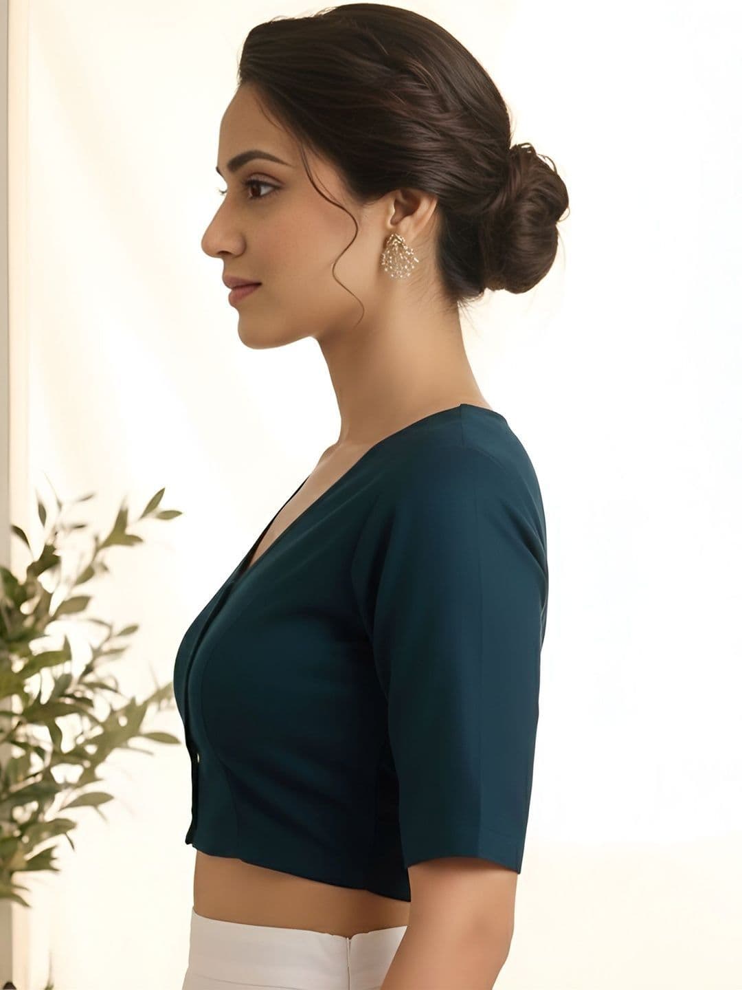 KALINI Women Solid Stretchable V-Neck Front Open Saree Blouse thumbnail 2