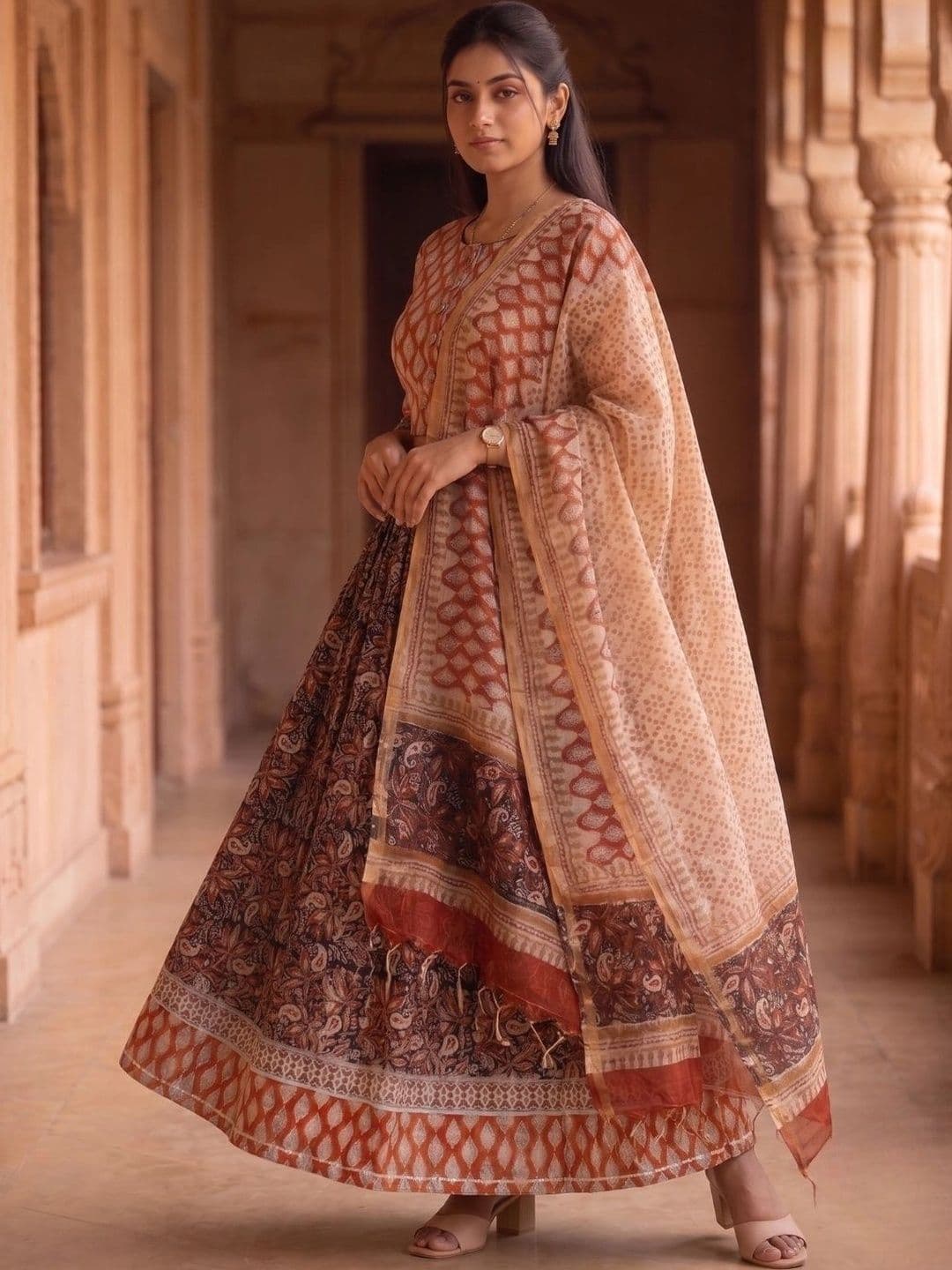 Avishya Printed Block Print Ready to Wear Lehenga & Blouse With Dupatta thumbnail 3