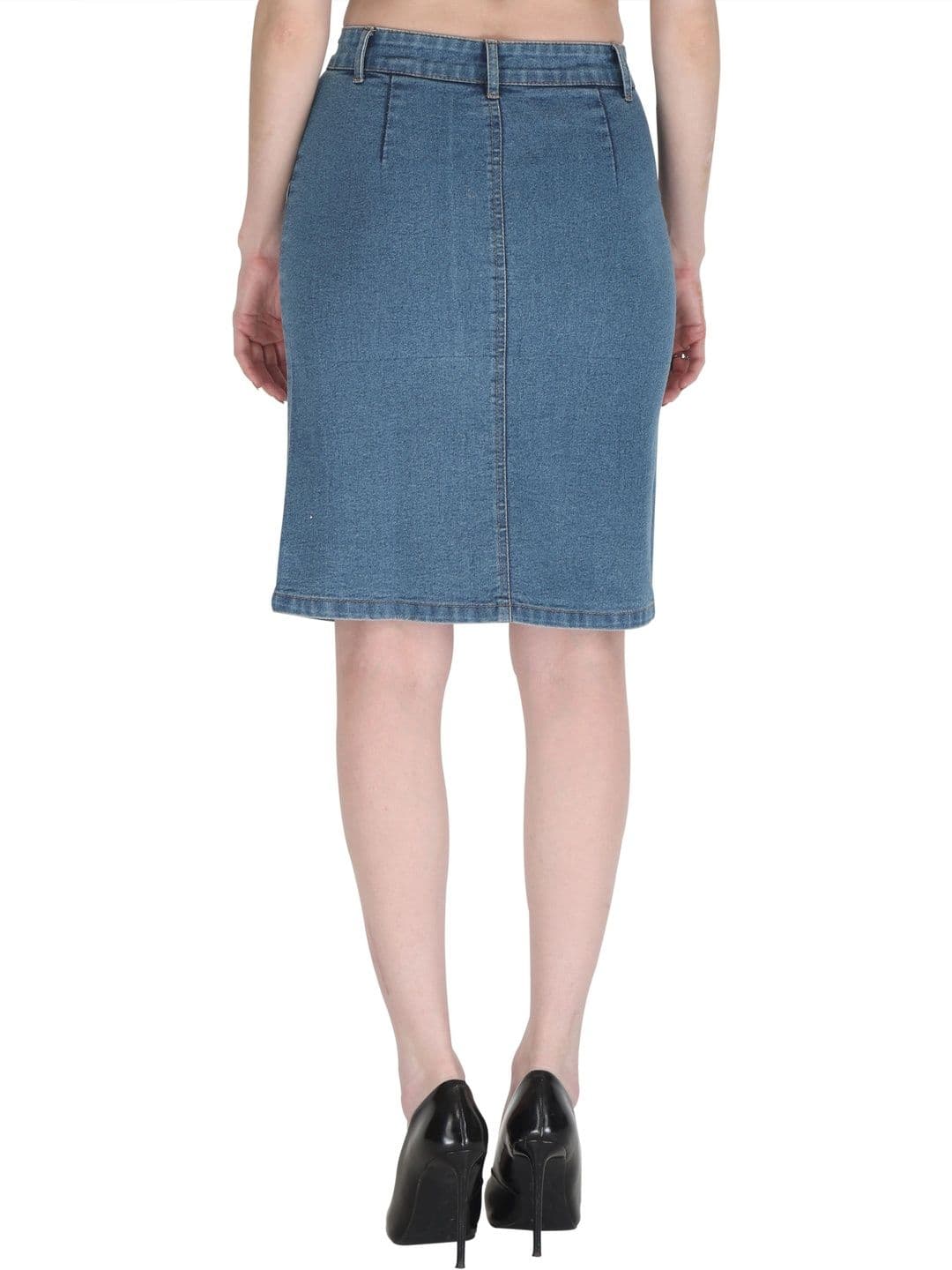 Peptrends Women Denim Knee Length A-Line Skirt thumbnail 5