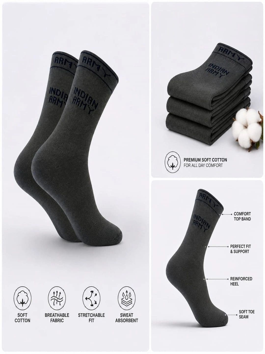 PinKit Men Pack of 5 Cotton Assorted Calf Length Socks thumbnail 4
