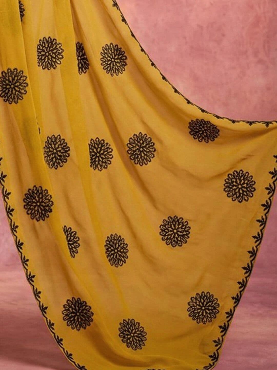 KINDA DESI Ethnic Motifs Embroidered Poly Georgette Fusion Saree thumbnail 4