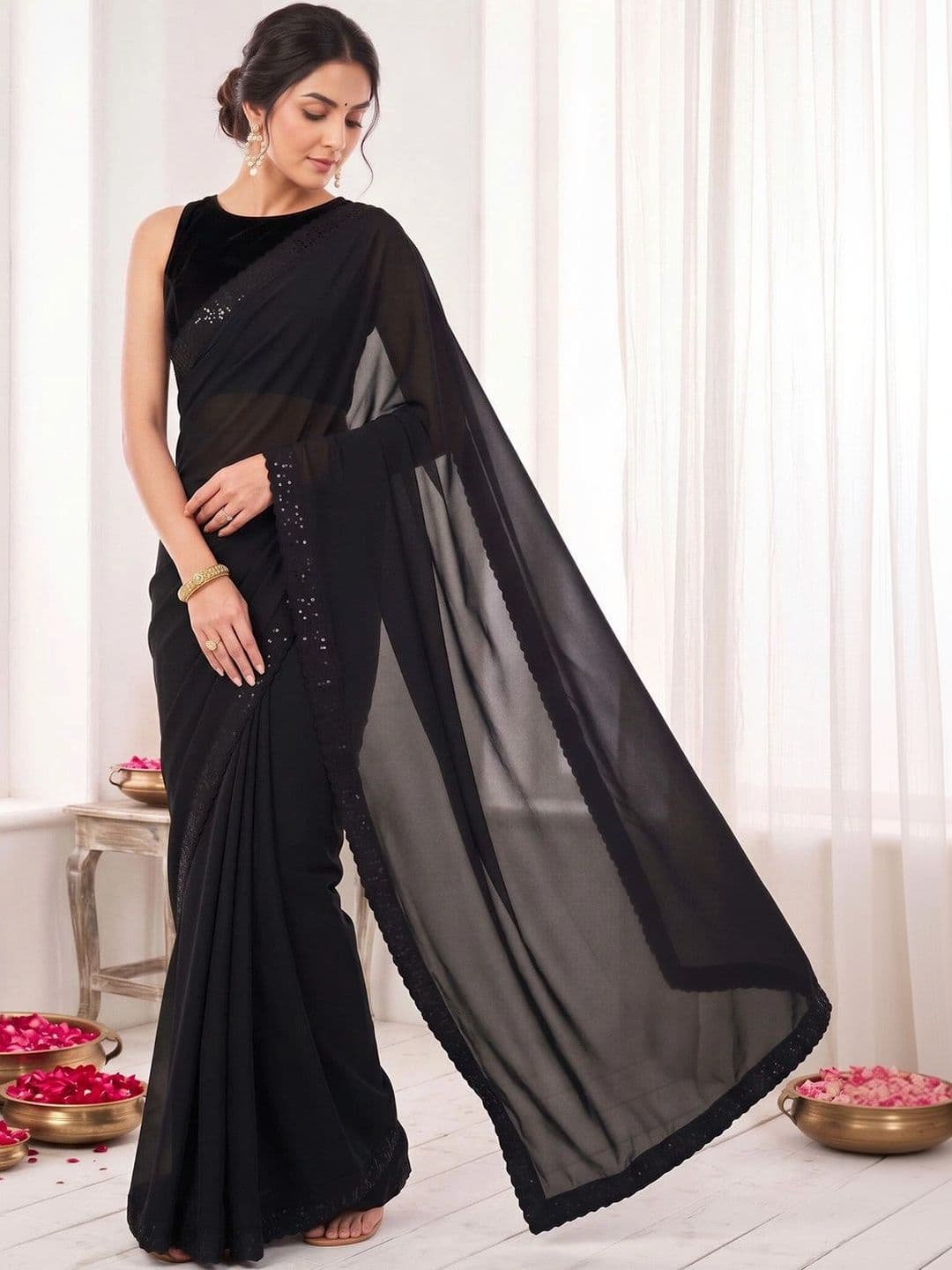 Anouk Sequinned Poly Georgette Designer Saree thumbnail 4