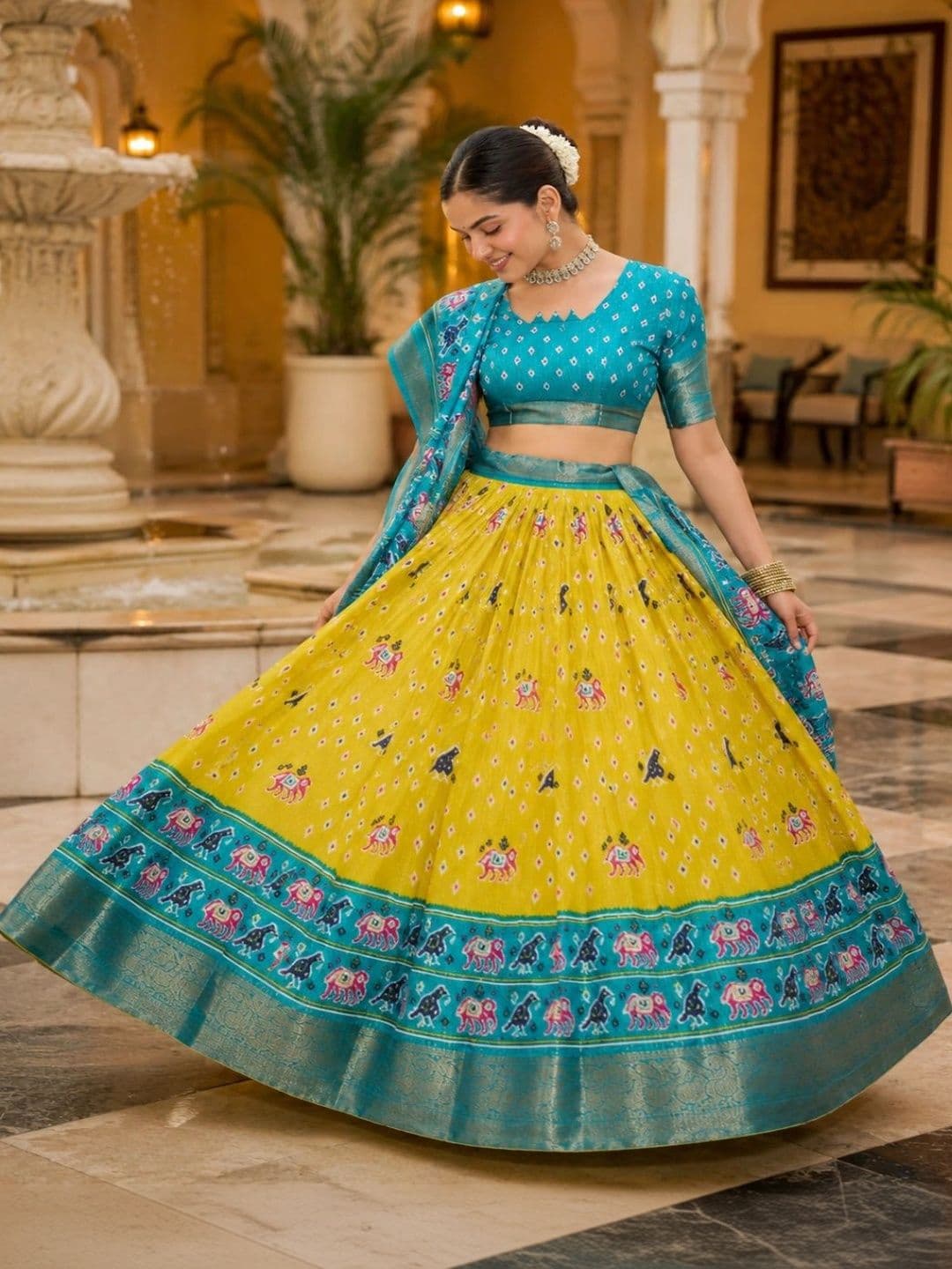 House of Pataudi Ikat Semi-Stitched Lehenga & Unstitched Blouse With Dupatta thumbnail 2
