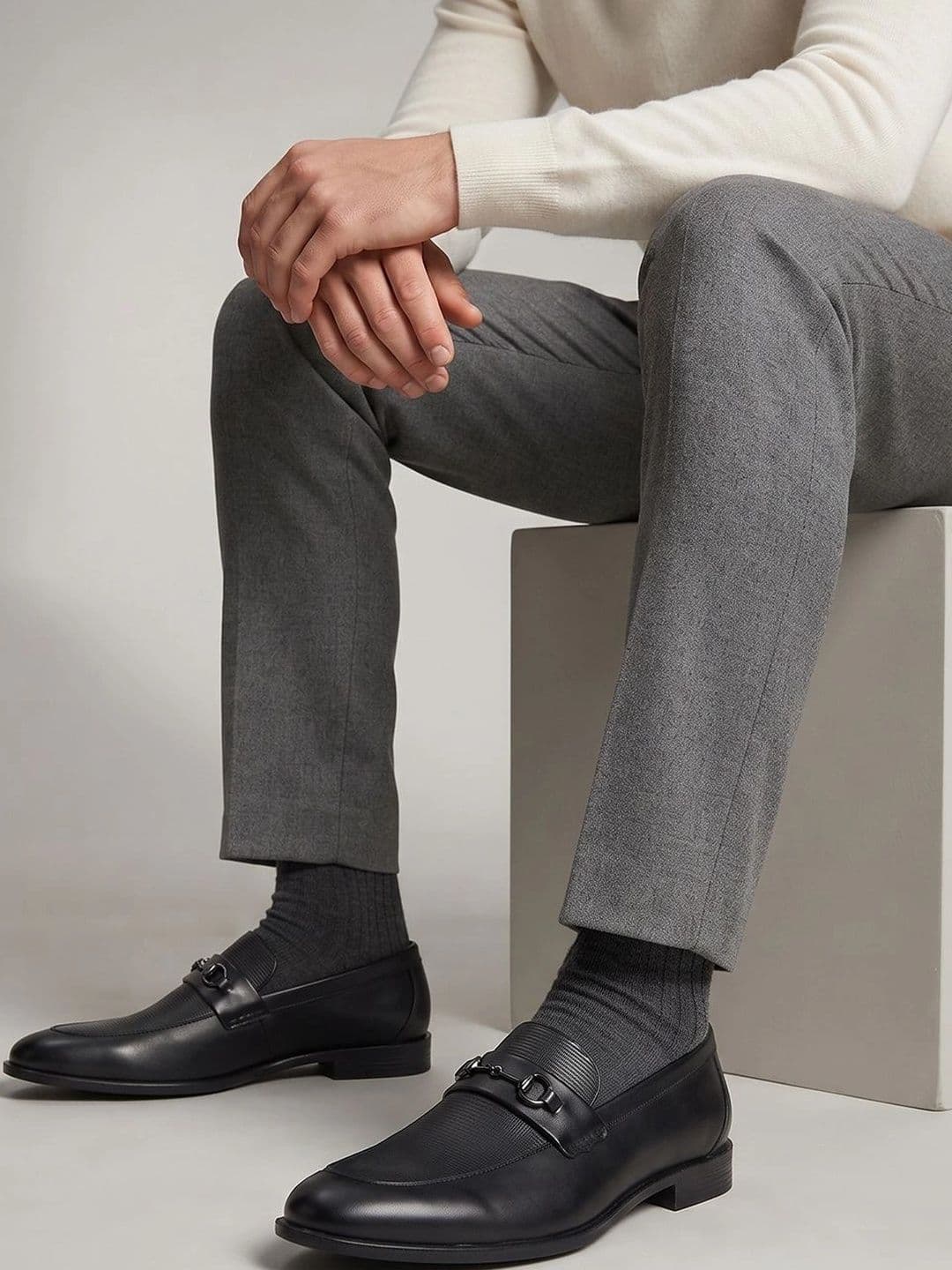 HERE&NOW Men Textured PU Round Toe Slip-On Formal Loafers thumbnail 7