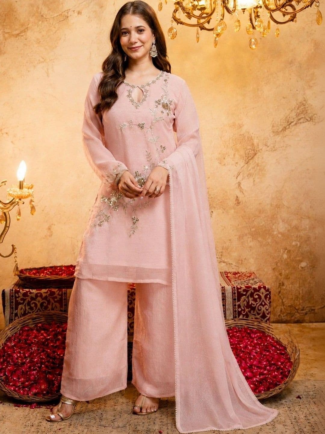 all about you Women Ethnic Motifs Embroidered Regular Thread Work Kurta with Palazzos & With Dupatta thumbnail 4