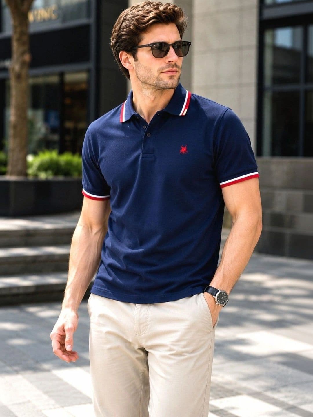 Raves Men Brand Logo Polo Collar Applique T-shirt - view 1