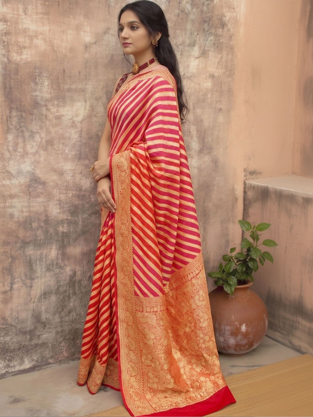 MITAL ENTERPRISE Striped Zari Art Silk Saree thumbnail 2