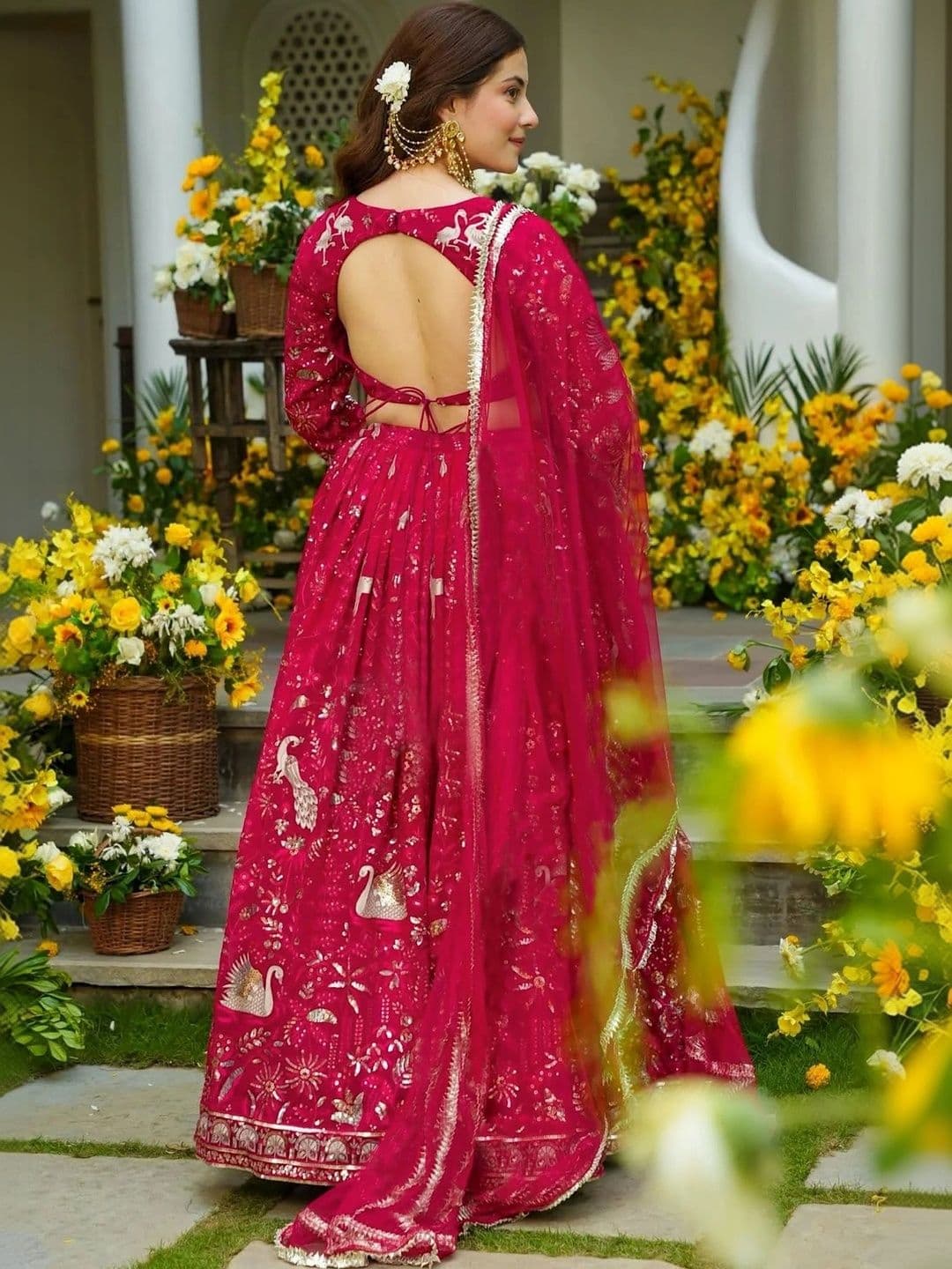 SIDDESHWARY FAB Women Embellished  Semi-Stitched Lehenga & Unstitched Blouse With Dupatta thumbnail 5