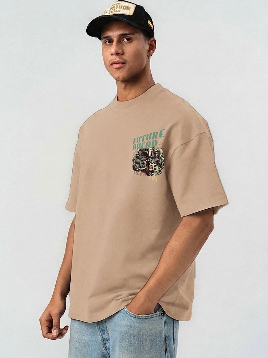 Mast & Harbour Men Printed Drop-Shoulder Sleeves T-shirt thumbnail 3