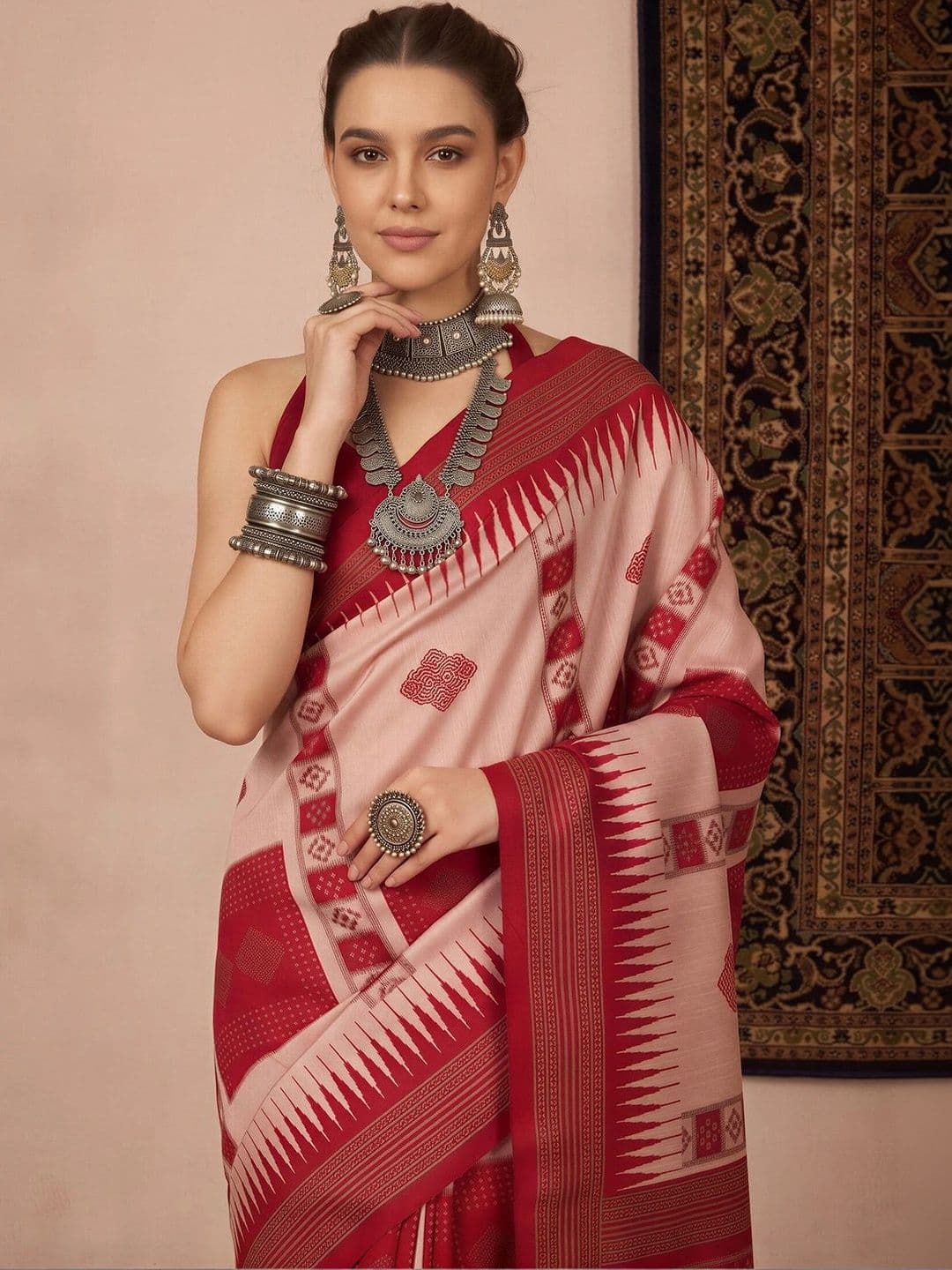 Anouk Silk Blend Designer Ikat Saree thumbnail 5