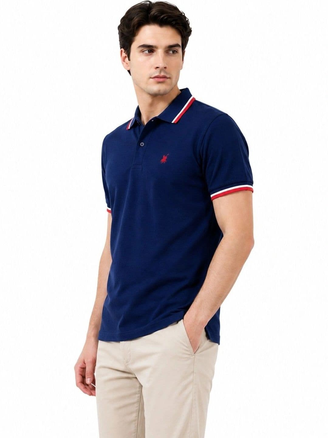 Raves Men Brand Logo Polo Collar Applique T-shirt thumbnail 6
