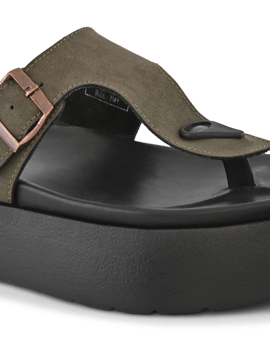 San Frissco Men Suede Olive Buckle Toe-Loop Sandals with Cushioned Footbed Slip-On thumbnail 7