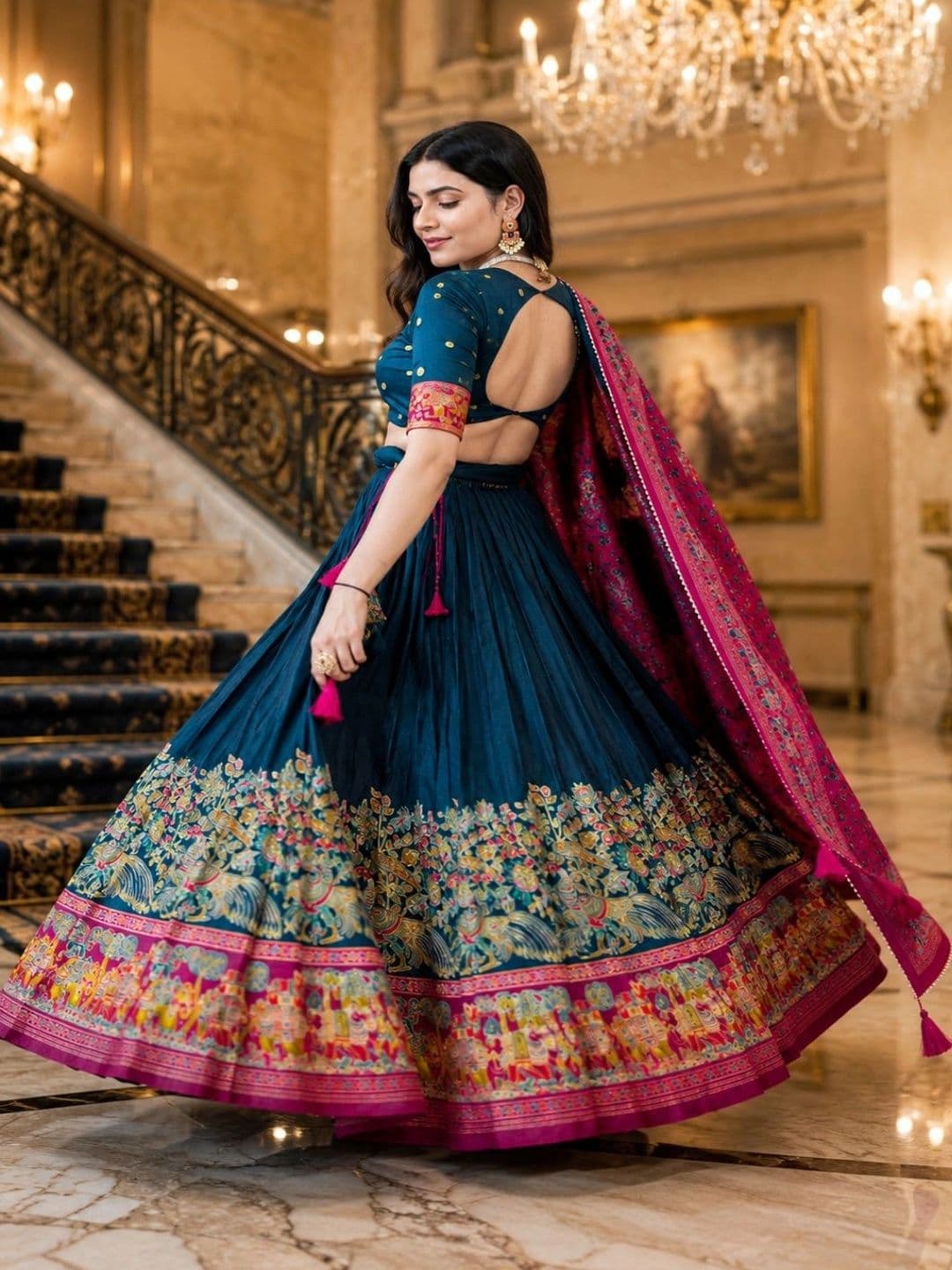 House of Pataudi Embellished Semi-Stitched Lehenga & Unstitched Blouse With Dupatta thumbnail 4
