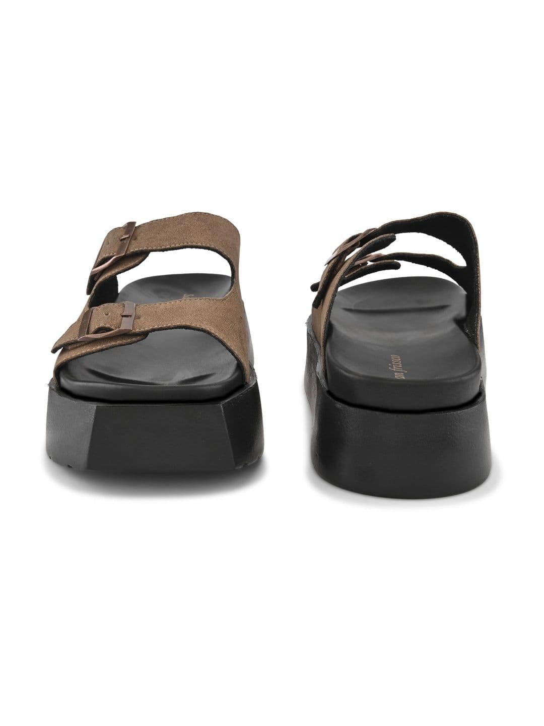 San Frissco Men Brown Suede Double Buckle Sandals with Cushioned Footbed & Chunky Sole thumbnail 4