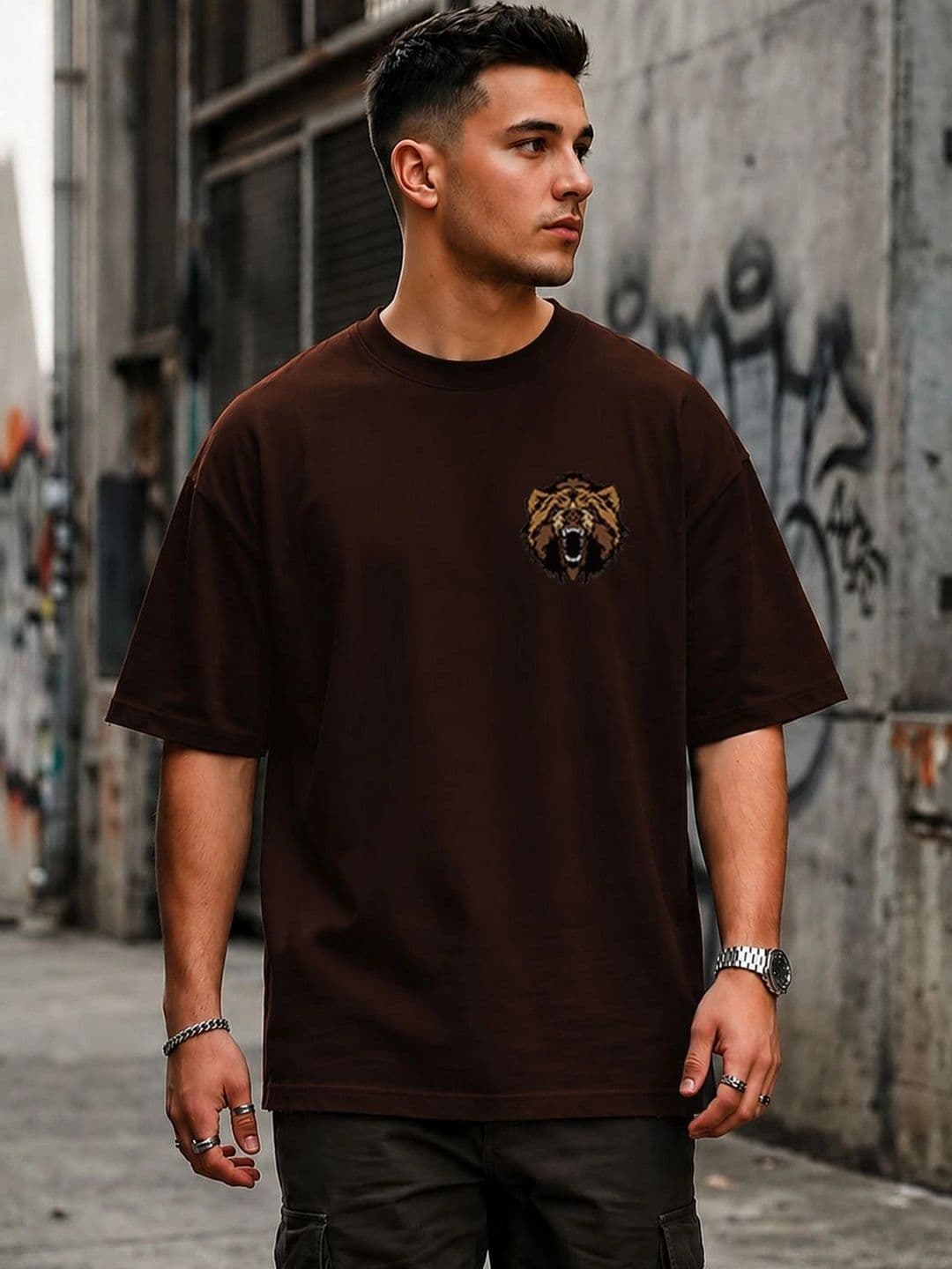 PANDA POPS Men Printed Drop-Shoulder Sleeves T-shirt thumbnail 2