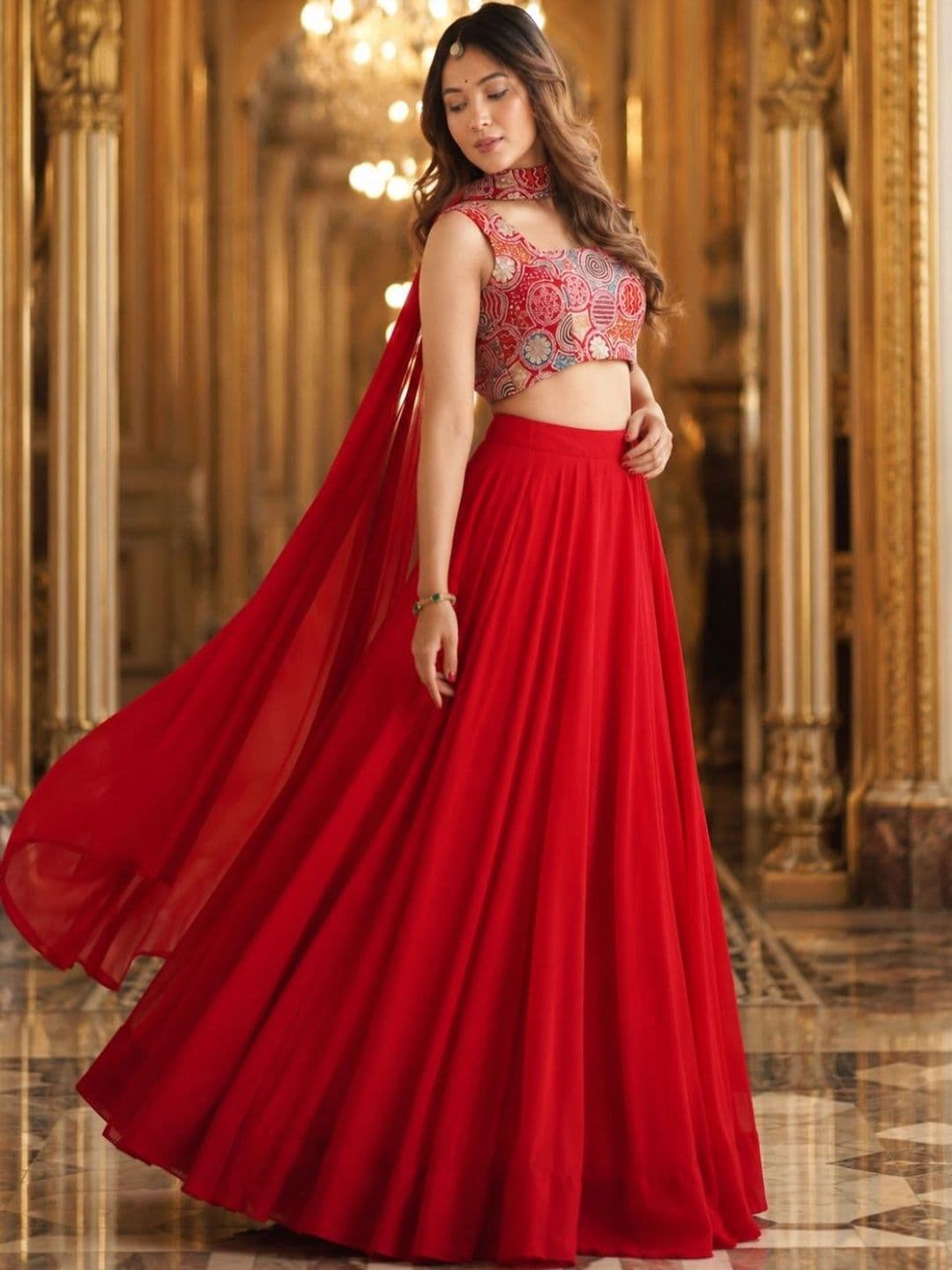 House of Pataudi Printed Ready to Wear Lehenga & Blouse With Dupatta thumbnail 4
