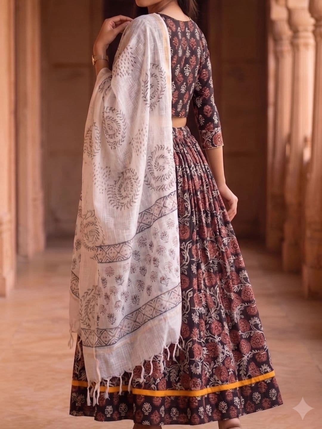 Avishya Printed Block Print Ready to Wear Lehenga & Blouse With Dupatta thumbnail 4