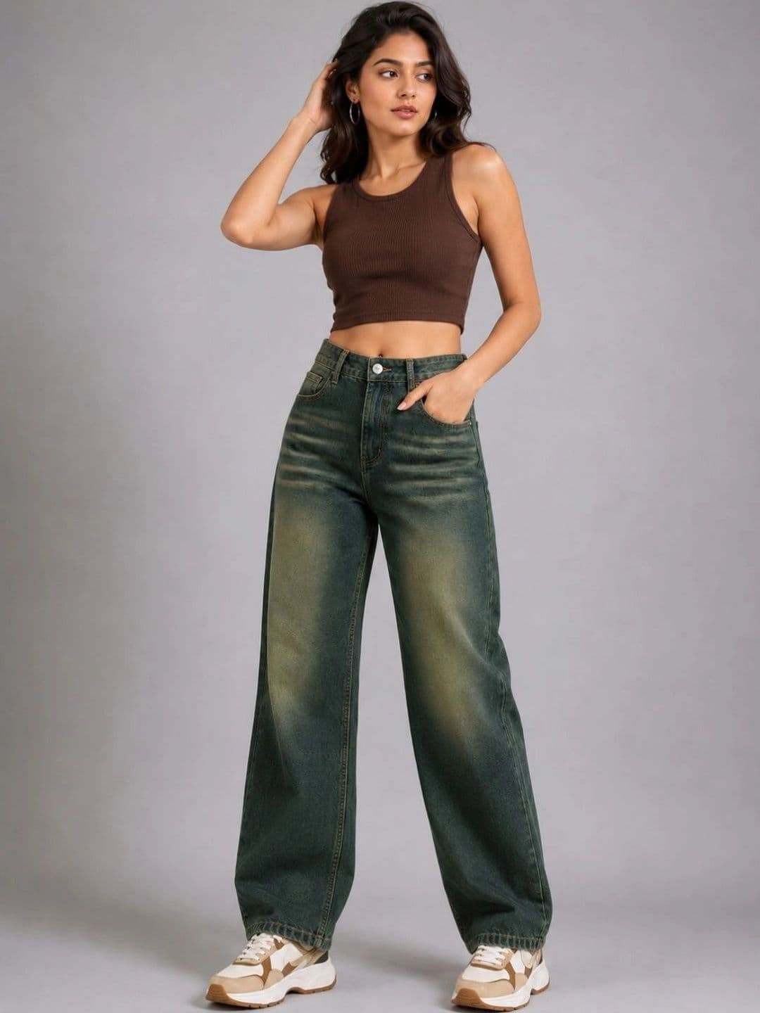 Moda Rapido Women Classic Wide Leg High-Rise Low Distress Jeans thumbnail 4