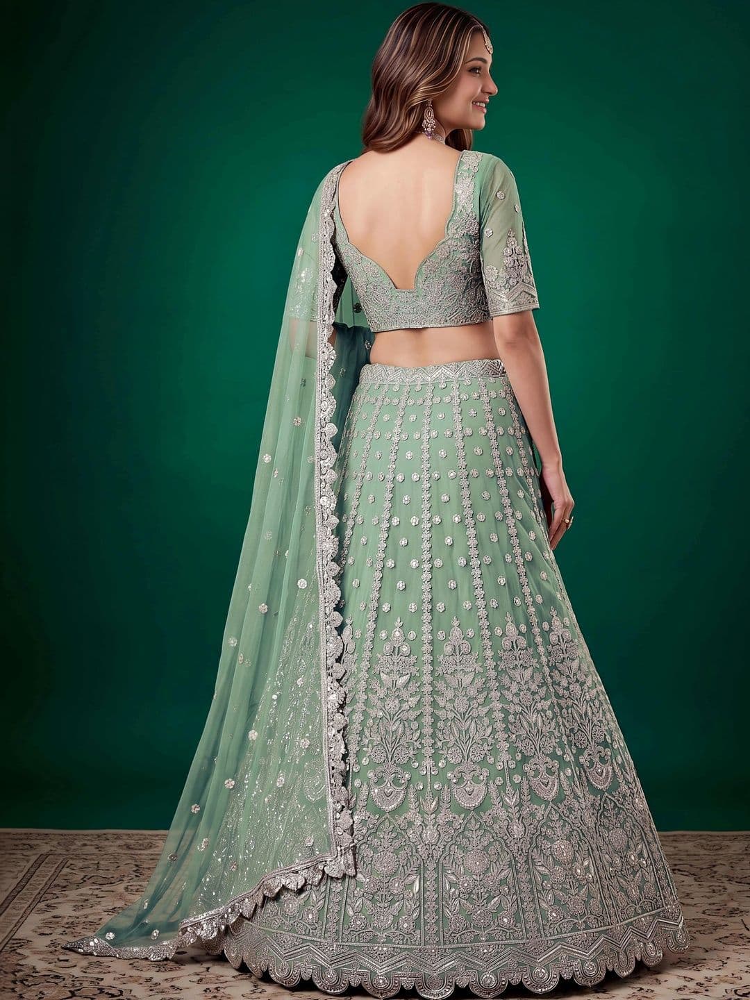 FABPIXEL Embellished Sequinned Semi-Stitched Lehenga & Unstitched Blouse With Dupatta thumbnail 4