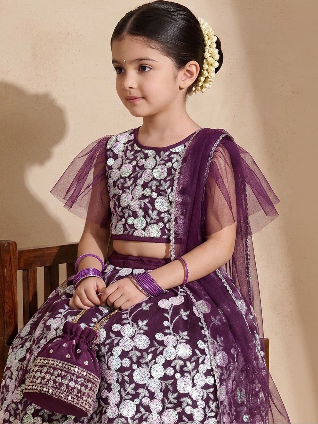 Bella Moda Girls Embroidered Sequinned Ready to Wear Lehenga & Blouse With Dupatta thumbnail 5