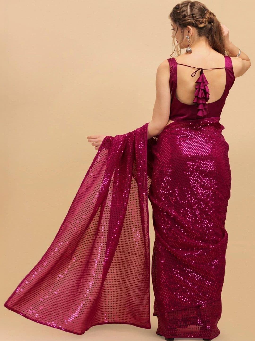 SZN Embellished Sequinned Pure Georgette Designer Saree thumbnail 2