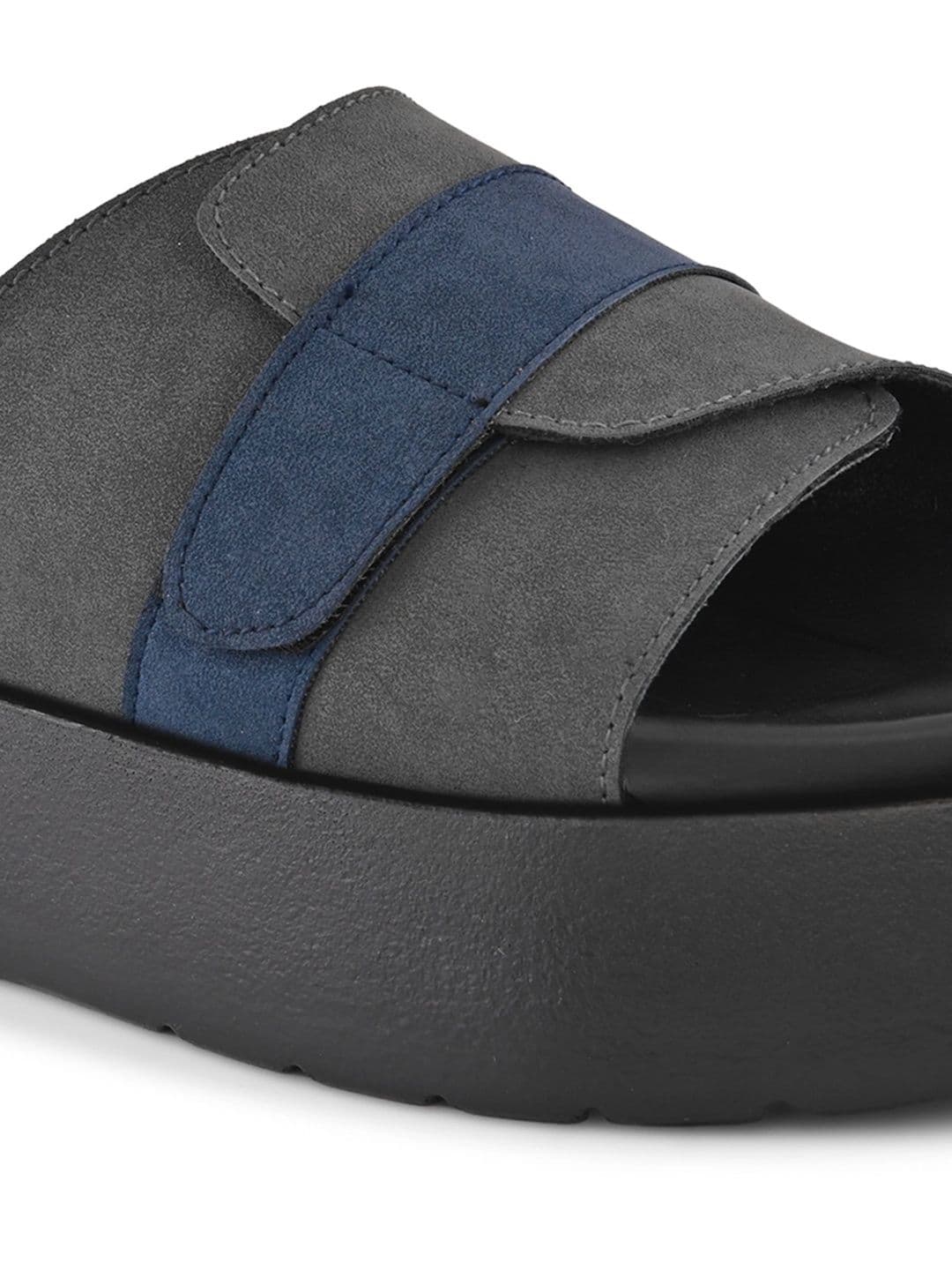 San Frissco Men Grey Suede Wide Strap Sandals with Cushioned Footbed & Chunky Sole thumbnail 2