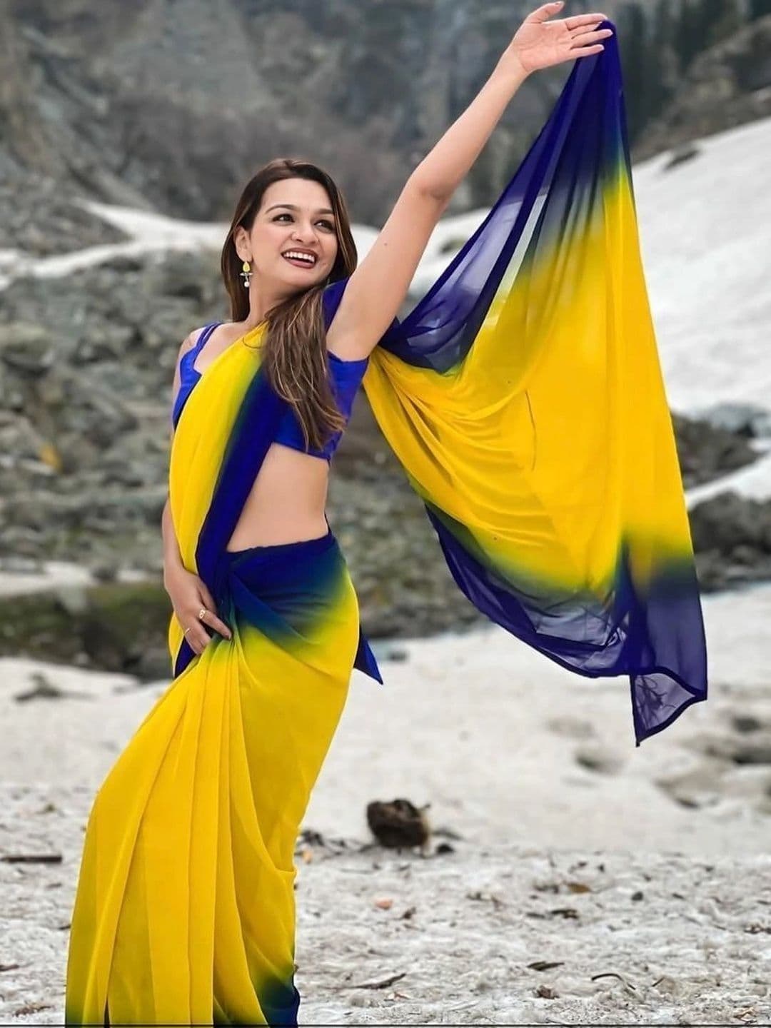 ANJAVI FASHION Ombre Poly Georgette Fusion Saree thumbnail 6