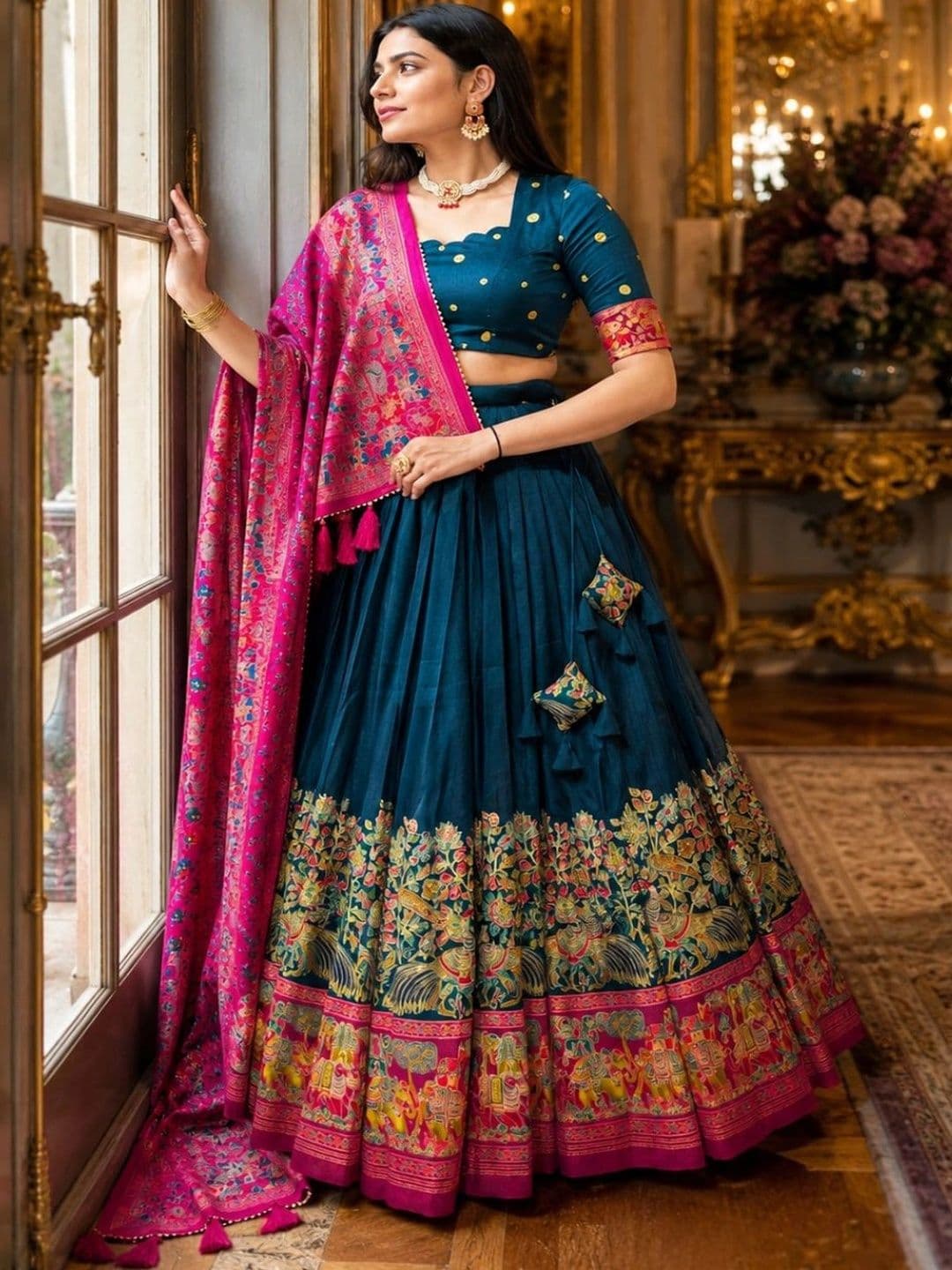 House of Pataudi Embellished Semi-Stitched Lehenga & Unstitched Blouse With Dupatta thumbnail 3