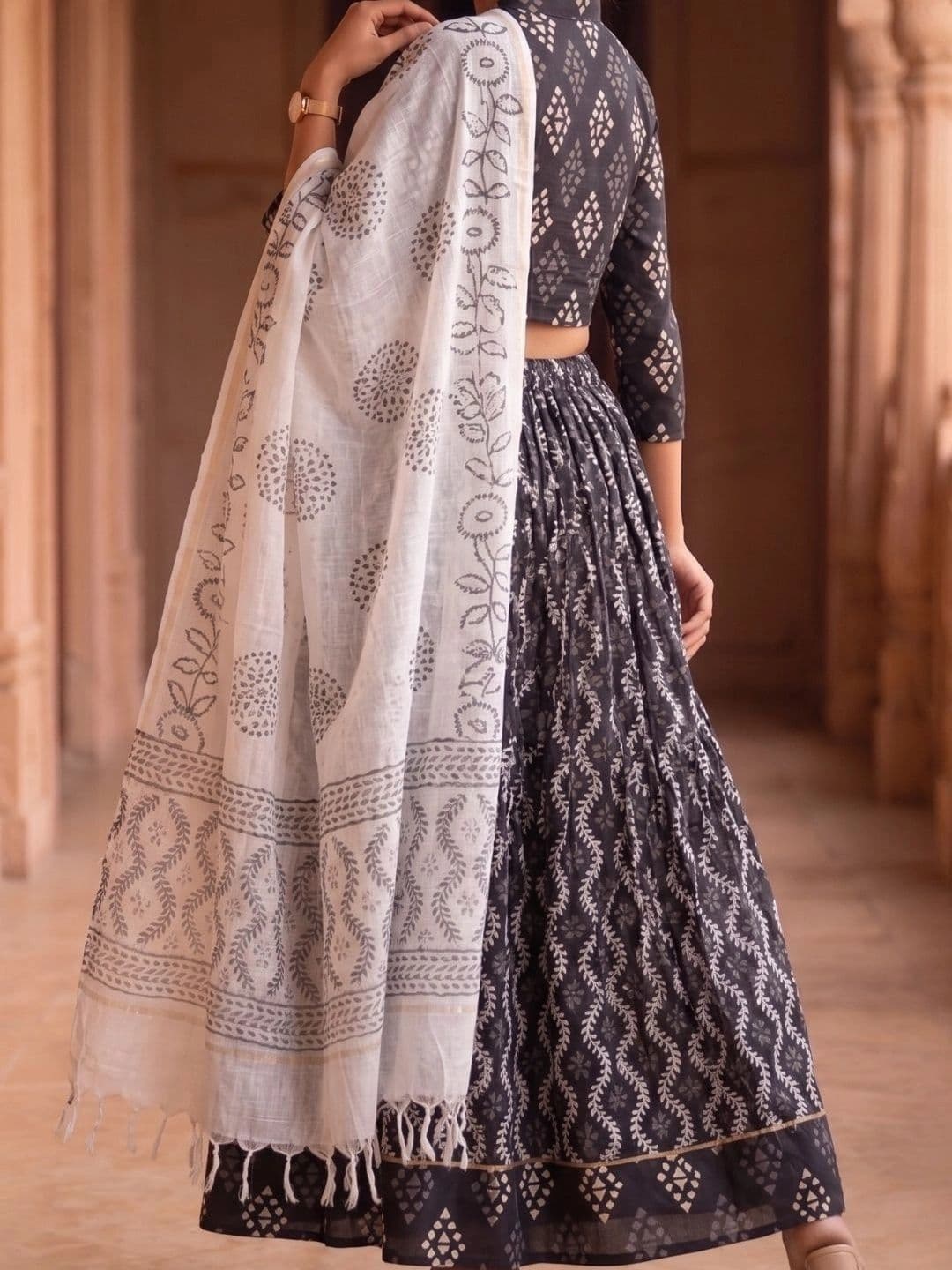 Avishya Printed Block Print Ready to Wear Lehenga & Blouse With Dupatta thumbnail 2