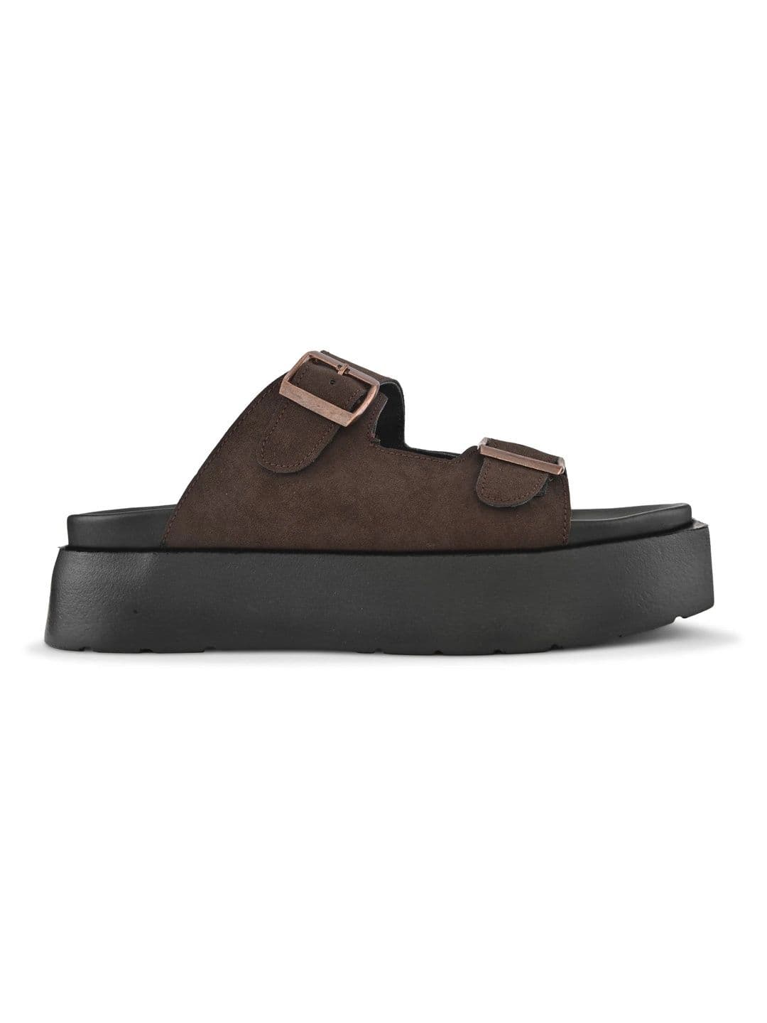 San Frissco Men Brown Suede Double Buckle Sandals with Cushioned Footbed & Chunky Sole thumbnail 5
